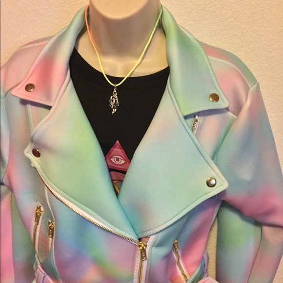 Pastel Swirl Moto style Light Jacket w belt accent - Picture 2 of 8